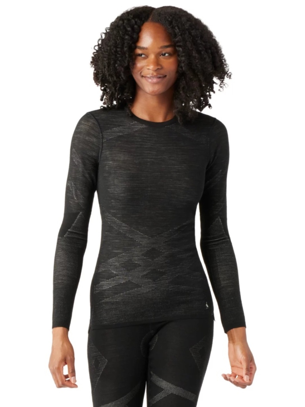 Smartwool Intraknit 200 Thermal Merino Base Layer Crew Black-White Large Women's - Picture 3 of 17